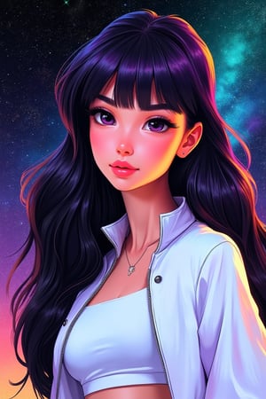 aesthetic,

score_9, score_8_up, score_7_up, (masterpiece, perfectly detailed, beautiful face, detailed eyes, vibrant colors), ultra HD, 8K, 1girl, white cropped jacket, long hair,solo,black hair, purple bang,detailed and fine eyebrows, strong lines, cleann draw, open eyes, full body, dinamic face, BREAK star galaxy on the background, starry background, black and blue gradient background, green, lightweight design, intricate details, simple background,

add text "Drauka",

legendofnerd style, BREAK simple background, diagonal abstract structure on background, 

colored pencil, sketch, painting, paper texture,art_solyanka,SKP-highly detailed,SamYoung_Illustration