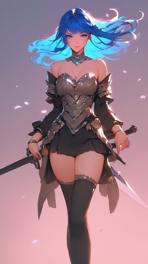 STICKER ON A WHITE BACKGROUND. green holographic silhouette, knee socks.
1girl, solo, long hair, breasts, looking at viewer, bangs, blue eyes, large breasts, thighhighs, long sleeves, holding, cleavage, bare shoulders, jewelry, medium breasts, closed mouth, blue hair, standing, weapon, cowboy shot, detached sleeves, sword, wide sleeves, holding weapon, armor, bracelet, lips, petals, strapless, moon, motion blur, nose.
photo shoot, photo_realism.
(dynamic view, photoshoot, golden hour, warm sunset lighting, shadows and dynamic lighting, soft lighting), dynamic view, splitter effect, waifu. Stylish. Cute, hot, shiny. Highly detailed uhd wallpaper, cel digital animation

,neon photography style, K-Eyes, score_9, score_8_up, score_7_up, score_6_up, score_5_up, score_4_up, just describe what you want, tag1, tag2,perfect eyes,detailed skin,skin blemish