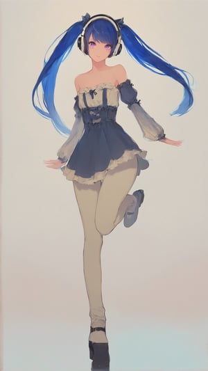 STICKER ON A WHITE BACKGROUND. green holographic silhouette, knee socks.
1girl, solo, long hair, bangs, simple background, white background, dress, bare shoulders, twintails, very long hair, blue hair, standing, purple eyes, full body, purple hair, detached sleeves, shoes, pants, character name, high heels, strapless, headphones, leg up, standing on one leg, musical note, strapless dress, white pants.
photo shoot, photo_realism.
dynamic view, shadows and dynamic lighting, soft lighting, dynamic view, splitter effect, waifu. Stylish. Cute, hot, shiny. Highly detailed uhd wallpaper, cel digital animation

,neon photography style, K-Eyes, score_9, score_8_up, score_7_up, score_6_up, score_5_up, score_4_up, just describe what you want, tag1, tag2