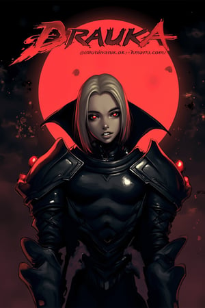 score_9, score_8_up, score_7_up, score_6_up, score_5_up,4dv3ntur3t1m3, adventure time,, black pupils, solo, Vampire with blonde hair and crimson eyes, fangs tipped with red, vampire armor with a cape, night and crimson moon,

The word "DRAUKA" is written in a bold font at the top left of the image
ct-pop2,cyberpunk