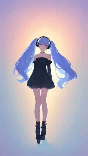 STICKER ON A WHITE BACKGROUND. green holographic silhouette, knee socks.
1girl, solo, long hair, bangs, simple background, white background, dress, bare shoulders, twintails, very long hair, blue hair, standing, purple eyes, full body, purple hair, detached sleeves, shoes, pants, character name, high heels, strapless, headphones, leg up, standing on one leg, musical note, strapless dress, white pants.
photo shoot, photo_realism.
(dynamic view, photoshoot, golden hour, warm sunset lighting, shadows and dynamic lighting, soft lighting), dynamic view, splitter effect, waifu. Stylish. Cute, hot, shiny. Highly detailed uhd wallpaper, cel digital animation

,neon photography style, K-Eyes, score_9, score_8_up, score_7_up, score_6_up, score_5_up, score_4_up, just describe what you want, tag1, tag2