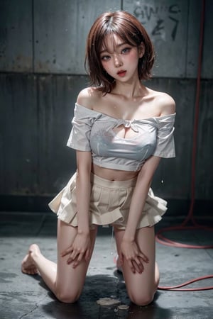 27 year old korean girl, korean pop idol style, beautiful face, sad, sad_face, crying,
crying in pain,
Korea's detailed fashion style,
Off-shoulder top, exposed side chest, short  skirt,wet clothes,

8k,RAW photo,masterpiece,best quality,ultra high res, (photorealistic:1.4),super fine illustration,ultra detail,dramatic lighting,best shadow,
1girl,blue_eyes,short hair, white Short-sleeved shirts, mini skirt, flowr skirt, cute skirt,navel, wet clothes,  shiny , sexy pose,skin,blush,sexy,toned,dynamic pose,(full body:1.3),see-through,
see through, stand,


extreme orgasm,  female ejaculation,  squirting(sex),  cumshot,  moneyshot,  money-shot, 
cum shot,  shooting cum,  spraying cum,  excessive cum,  karinalorashy
