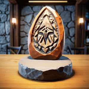 masterpiece, best quality, ultra quality, create magic wolf runestone, (wolf runestone:1.2), aestethic, minimalistic, simple, majestic, shop background, levitating above a table in the shop