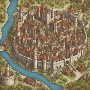 fantasy medieval city map with castle,more detail XL