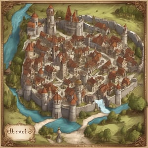 fantasy medieval city map with castle