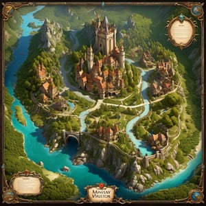 fantasy realm large-scale map, several town, 1 castle, european era settlements, mix of different regions like winter and cold forest, swamp, roads, deserts and cave system, large statue and temple, old map, multiple routes visible, style of Gerard Mercator, daniels maps style, Filippo vanzo style, Francesca baerald style, rounded corners, trending on artstation, intricate details, highly detailed, masterpiece, vivid colors, highly detailed, masterpiece, trending on artstation, concept art,2d game scene,Visual Anime,more detail XL
