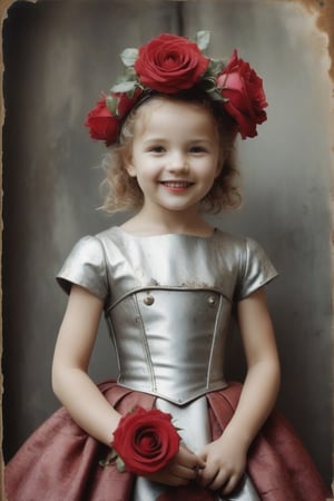 (((Robot/little girl made metal style of gum ruby bichromate)))
(((light  silver dark, disfigured forms))) 
(((beautiful smile, open mouth)))
(((religious subjects dress flowers roses)))
(((1950s age style)))
(((posing for camera,pose pin-up)))(((bronze,silver,bichromate)))
(((hasselblad 70mm camera films)))(((Masterpiece,  Best quality,  Insanely detailed fashion,  atmosphere Futuristic neón elegant))),patina metal skin,pms style, cinematic moviemaker style