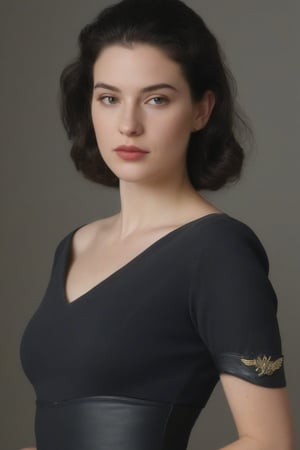 (((Iconic 1940s age style but extremely beautiful))) 
(((black long straight hair 40s age style)))
(((with matte black short-sleeved t-shirt, golden tiara, leather and silver Amazon warrior costume, [Wonder woman] serious expression, severe but calm)))
(((Pale skin and freckles, gorgeous and Voluptuous))) (((Chiaroscuro, soft light background))) 
(((female action poses))) (((masterpiece,minimalist, hyperrealistic,photorealistic))) (((view zoom,close-up,focal upper torso))) 
(((By Annie Leibovitz style,by Rembrandt style)))