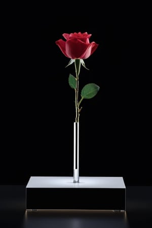 ArtMachina, cyb-3d-art, masterpiece, best quality, ultra quality, levitating crystal rose, 3D, artistic, aestethic, minimalistic style, simple composition, majestic art, dark background, levitating,photo r3al, cinematic moviemaker style