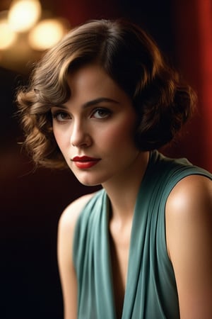 (((Iconic Woman 1920s age style 
 extremely beautiful)))
(((moody atmosphere, ethereal glow, delicate interplay of light and shadow, captivating gaze, artistic expression, emotional resonance)))
(((Chiaroscuro darkness colors background)))
((((masterpiece,hyperrealistic,
photorealistic,dramatic contrast, intricate details, deep shadows, vibrant highlights, soft textures, )))
(((View zoom,view detailed, dutch_angle)))
(((by Francis Ford Coppola style)))
