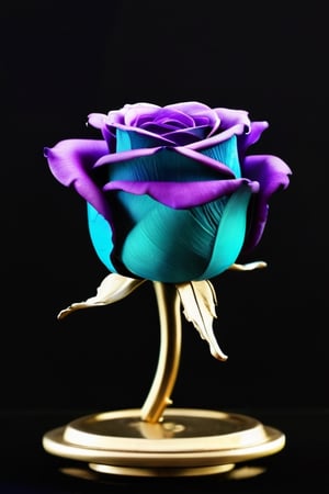 ArtMachina, cyb-3d-art, close up, (((Purple,Turquoise,Gold,Cream color)))masterpiece, best quality, ultra quality, levitating crystal rose, 3D, artistic, aestethic, minimalistic style, simple composition, majestic art, dark background, levitating,photo r3al, cinematic moviemaker style,IMGFIX