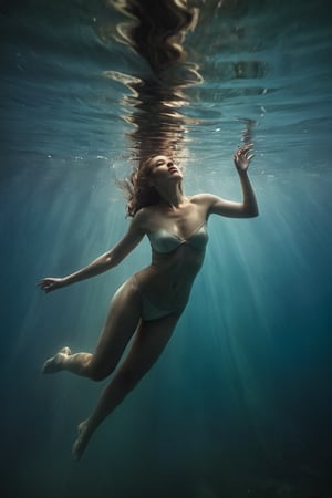 (((Iconic Woman floating underwater extremely beautiful)))
(((moody atmosphere, ethereal glow, delicate interplay of light and shadow, captivating gaze, artistic expression, emotional resonance)))
(((Chiaroscuro vivid colors background)))
(((View zoom,view detailed, dutch_angle)))
(((by Annie Leibovitz style,by Diane Arbus style))),cinematic style