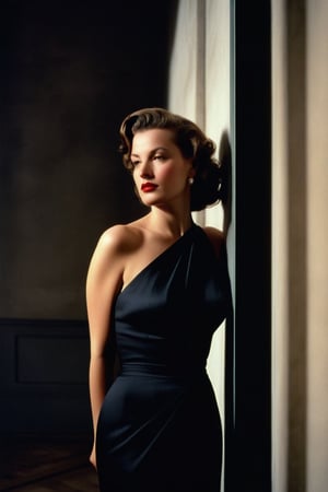 (((Iconic Woman but extremely beautiful)))
(((1940s age style)))
(((chiaroscuro light colors background)))
(((masterpiece,minimalist,epic,
hyperrealistic,photorealistic)))
(((view profile, full body shot,Wide angle)))
(((Monochrome solid colors)))
(((Gorgeous,voluptuous,elegant, sexy,sophisticated)))
(((by Annie Leibovitz style,Cinematography by Bruno Delbonnel style)))