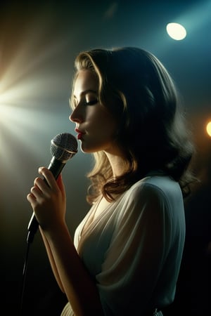 (((Iconic girl extremely beautiful)))
(((singing a song holding the microphone in your hand as much as possible)))
(((moody atmosphere, ethereal glow, delicate interplay of light and shadow, captivating gaze, artistic expression, emotional resonance)))
(((Chiaroscuro vivid colors background)))
(((View zoom,view detailed, dutch_angle)))
(((by Annie Leibovitz style,by Diane Arbus style)))