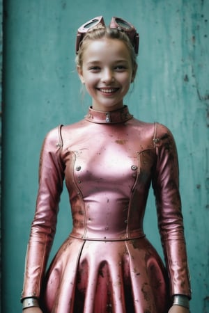 (((Robot/little girl made metal style of gum pink bichromate)))
(((light silver dark, disfigured forms))) 
(((beautiful smile, open mouth)))
(((religious subjects dress metal)))
(((1950s age style)))
(((posing for camera)))(((bronze,silver,bichromate)))
(((hasselblad 70mm camera films)))(((Masterpiece,  Best quality,  Insanely detailed fashion,  atmosphere Futuristic neón elegant))),patina metal skin,pms style, cinematic moviemaker style