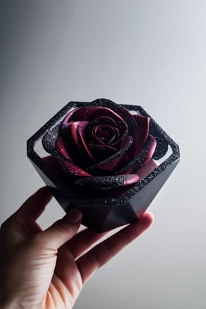 ArtMachina, cyb-3d-art, masterpiece, best quality, ultra quality, levitating crystal rose, 3D, artistic, aestethic, minimalistic style, simple composition, majestic art, dark background, levitating