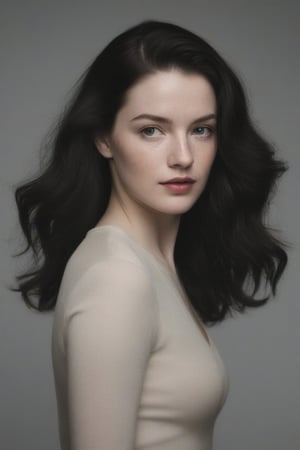 (((Iconic 1940s age style but extremely beautiful))) 
(((black long straight hair 40s age style))) 
(((Pale skin and freckles, gorgeous and Voluptuous))) (((Chiaroscuro, soft light background))) 
(((female action poses))) (((masterpiece,minimalist, hyperrealistic,photorealistic))) (((view zoom,close-up,focal upper torso))) 
(((By Annie Leibovitz style,by Rembrandt style)))