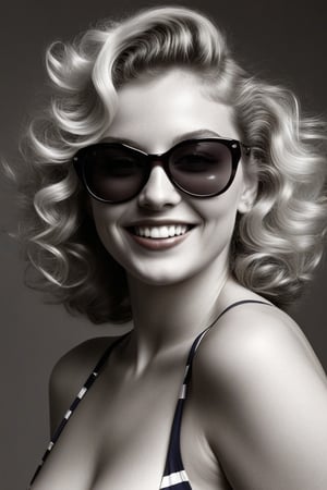 (((Iconic illustration 1950s age style but extremely beautiful)))
(((blonde curly hair shot,beautiful smile,swimsuit, sunglasses)))
(((Chiaroscuro Solid colors background)))
(((masterpiece,minimalist,epic,
hyperrealistic,photorealistic)))
(((view profile,view detailed,
dutch_angle)))
(((Monochrome vivid solid colors)))(((Annie Leibovitz style, by Diane Arbus style))),srh_ttz