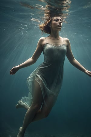 (((Iconic Woman floating underwater extremely beautiful)))
(((moody atmosphere, ethereal glow, delicate interplay of light and shadow, captivating gaze, artistic expression, emotional resonance)))
(((Chiaroscuro vivid colors background)))
(((View zoom,view detailed, dutch_angle)))
(((by Annie Leibovitz style,by Diane Arbus style))),cinematic style