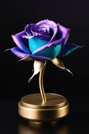 ArtMachina, cyb-3d-art, close up, (((Purple,Turquoise,Gold,Cream color)))masterpiece, best quality, ultra quality, levitating crystal rose, 3D, artistic, aestethic, minimalistic style, simple composition, majestic art, dark background, levitating,photo r3al, cinematic moviemaker style,IMGFIX