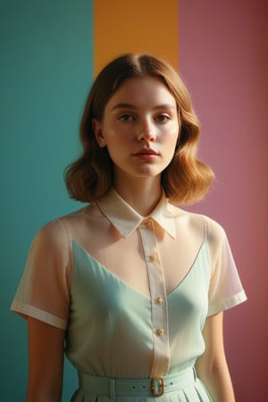 (((Iconic girl extremely beautiful)))
(((delicate interplay of light and shadow, artistic expression, emotional resonance, symmetry)))
(((1980s age style)))
(((Vivid light colors background)))
(((View zoom,view detailed)))
(((by Wes Anderson style))),cinematic style