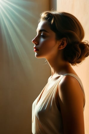 (((Iconic girl extremely beautiful)))
(((delicate interplay of light and shadow, artistic expression, emotional resonance, symmetry,minimalistic)))
(((1950s age style)))
(((Sun-drenched light colors background)))
(((View zoom,view detailed,view 
 Profile,wide angle))) 
(((by Francis Ford Coppola style,by caravaggio style)))