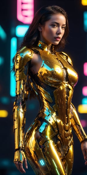 score_9, score_8_up, score_7_up, score_6_up, score_5_up, score_4_up, cyberpunk theme, golden armored female, neon-lit cityscape, high-tech aesthetics, reflective gold surfaces, night-time urban setting, vibrant color palette, dynamic action pose, (feminine_bodyfigure)
(Beauty photography:1.3)focus on the face,
(beautiful, beautiful :1.2)
((ethereal breathtakingly beautiful:1.2))
(pureerosface_v1: 0.5)
(Exquisitely detailed symmetrical face)(((nice model body))   (((perfect anatomy)))

