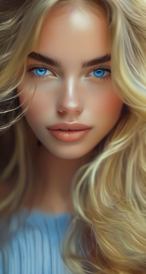 1 girl, blonde, close up, art, digital art, floating hair, Extremely Realistic, art photography,baby face woman,ENHANCE XL,ENHANCE Facial details,4k,BEAUTY,REALISTIC,GLAMOUR,GORGEOUS,PORTRAIT,SEXY,ART,HAPPINESS,WOMAN,BLUE EYES, black=rgb 0,0,0,