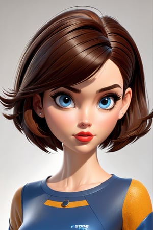 score_9, score_8_up, score_7_up, 3d toon style,1girl,solo, upper body,looking at viewer, white background, bob cut, short brown hair, brown hair, makeup , parted lips, red lips, mascara,  eyeliner, blue eyes