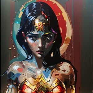 wonder woman ,half body, erotic, photo collage
, potcoll, uhd,hdr, prismatic colors, feminism