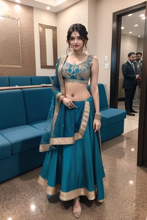 Ultra realistic, full body shot, natural face and body structure, she is  attending a marriage ceremony, wearing lehenga.