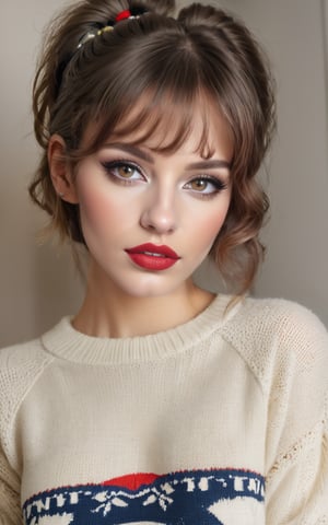 Best quality, masterpiece, realistic, 1girl, highly detailed, (red lipstick, blush)), photo of a woman, RAW, ((sweater, home office, bedroom, broadcaster microphone)), ((twintails, short hair)), ((detailed skin, detailed face):1.2), ((detailed eyes, beautiful eyes)), 8k uhd, dslr, soft lighting, high quality, film grain, Fujifilm XT3 sharp focus, f 5.6,((red lipstick, pale skin)) , smiling, photo r3al, detailmaster2,