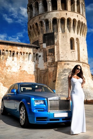 (+18) ,
A Sexy female with her (Rolls Royce phantom) in Italy near The leaning tower of Pisa,

beautiful blue sky with imposing cumulonembus clouds, 
masterpiece, itacstl,real_booster,itacstl,H effect,stormtrooper