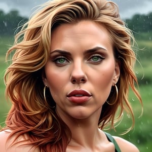 A sexy woman ,
Friend with a Lion,
Scar Lion from Lion King,
scarlion, lion, green eyes, whiskers, feline, best quality, photorealistic, raining, cloydy, hyperrealistic, ultradetailed, detailed background, photo background, digital drawing (artwork), [[by kenket|by totesfleisch8], by thebigslick:by silverfox5213:0.8], [by syuro, by paloma-paloma::0.2], depth of field, grey sky, intimidating,  ,Porcellana style,food ,more detail XL,scarlett johansson