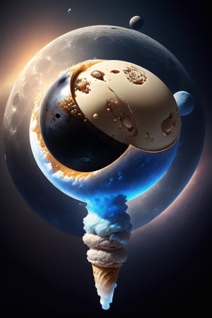 masterpiece, best quality, 
ICE cream scoop as The planet earth in the Solar System ,
The moon ,
Planet Saturn ,
Planet Jupiter,
ICE cream Glass,
,earth (planet),sitting on the crescent moon