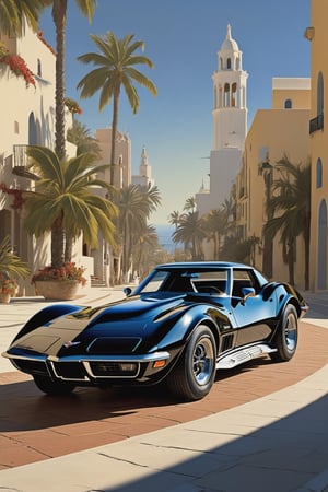 (Cinematic Photo:1.3) of (Ultra detailed:1.3) 1970’s style movie poster of a matte black 1975 corvette stingray classic racing through the Santorini boardwalk, 
King Kong in background, 
sunlight, noir lighting dynamic angle incredibly detailed sharpen details professional lighting, 
((Sexy girls walking around)) ,
cinematic lighting, action movie aesthetic,(by Artist Alex Ross:1.3),(by Artist Coles Phillips:1.3),(by Artist Jan Urschel:1.3),Highly Detailed,(Digital Art:1.3),(Neo-Expressionism:1.3),(Victorian Gothic Art:1.3),(CineColor:1.3)