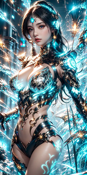 (goddess,venus,iron woman),busty,(Intricate luminous armor design:1.2),white plasma electromagnetic shield,crystal and silver entanglement,Star flash,(Persian Paisley clothes),