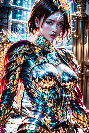 iron woman ,( glow Diamond armor:1.5),naked,busty,above chest,Edge light,Natural light