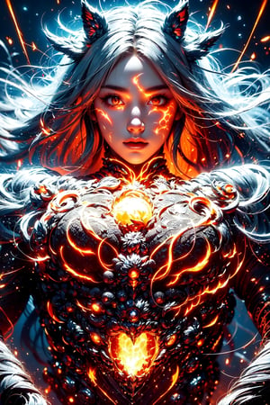 (Amaterasu),(glowing clothes),(black and white entanglement),(iron and illuminatorl entanglement),(red and silver entanglement),High Detail,masterpiece,best quality,more detail,Hyper Quality,detailed,more detail,Texture-rich,Delicate texture,fantasy