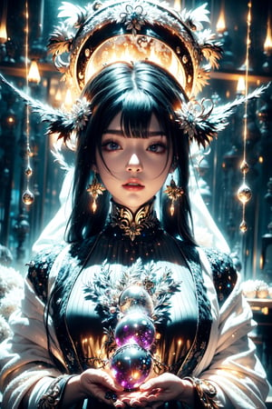 (Tsukuyomi,goddess),black and white entanglement,crystal and silver entanglement,purple and golden entanglement