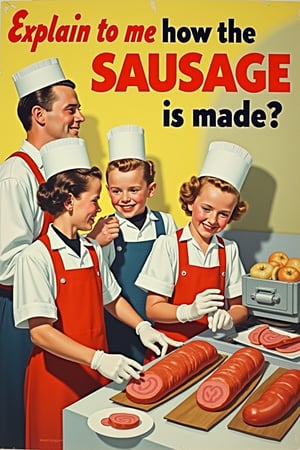 Explain to me how the sausage is made? 1950s factory educational poster