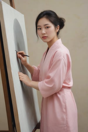sole_female,Korean artist,painting a large oil painting,