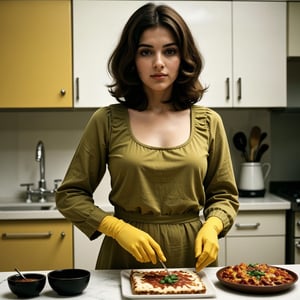 (detailed, ultra-highres, masterpiece:1.2), photorealistic, 8K HDR,

1970s Italian grandmother making lasagna, 1970s fashion, 1970s Italian home kitchen, 1970s aesthetic,candid shot,catholic,(mustard-yellow and brown and pea-green color palette),1970s jewellery, 1970s makeup,