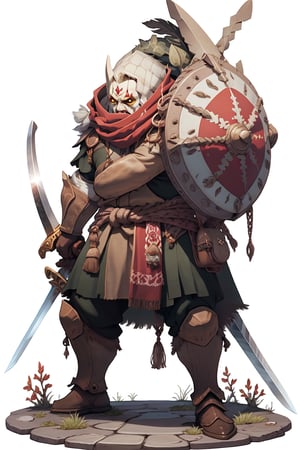 best_quality,full_body, with a sword and shield, 
 transparent_background, archer, orc, wearing a red platemail, angry, strike pose