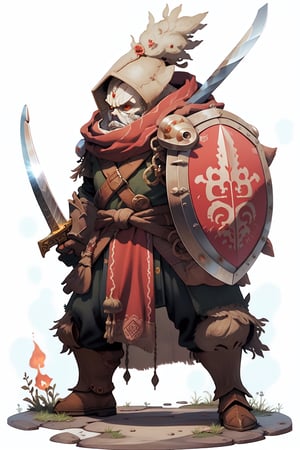 best_quality,full_body, with a sword and shield, transparent_background, archer, orc, wearing a red platemail, angry, cartoon