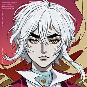 (absurdres, highres, ultra detailed) Alone,  20-year-old, white hair, white and gold clothing, defined muscles, (angular jaw, thick neck, thick eyebrows), fantasy, extremely detailed face,character (series),Yuuichi Katagiri,LINEART,MEME_samsung_sam_ownwaifu,best quality,ventidef