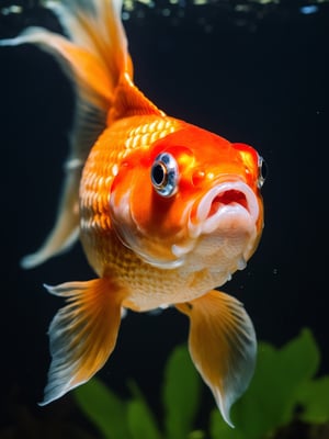 
The plump and round Thai goldfish swims gracefully in the water, its chubby demeanor adding a touch of charm as it glides through its aquatic domain.