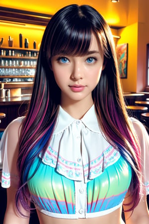 kawaii, (Realistic: 1.2), (illustration: 1.2), (in cafe:1.5), full body, (masterpiece:1.4), (best quality:1.1), high resolution illustration, coloful, intricate details, cinematic light, depth of field, (finely detailed face), (beautiful face:1.3), (extra wide shot:1.3), (white blouse:1.3), ((ultra-detailed hair)), brilliant color, 8K, 16K, UHD, HDR, ultra detailed, perfect light, perfect shadows, David Hockney and Vincent Van Gogh, Blue and orange, Tempera painting, Colorful Shadows, Rounded edges on everything, A view from inside a Florida beach house, ocean, palm trees, moonstone tones, sunset, beautiful ocean, secluded, tropical paradise, correct wave direction toward the beach, cinematic smooth, volumetric lighting, ray tracing, high dynamic range, ultra-realistic, complex detail, atmospheric, maximalist digital matte painting, detailed matte painting, detailed, fantastical, splash screen, complementary colors, fantasy concept art, resolution, centered, divine bright, cinematic smooth, volumetric lighting, creative, surreal hallucinatory intricately detailed sharp focus, professional ominous concept art, an intricate, grunge textures, clean and bold, cinematic composition, golden ratio, pencil and kneaded eraser, sharp focus, ambient occlusion, backface lighting, rim light, pastel colors, sense of depth, trending on zbrush central highly detailed, maximalist digital matte painting, detailed matte painting, fantastical, splash screen, complementary colors, fantasy concept art, centered, symmetry, heavenly sunshine beams, divine bright, sharp focus,DonMD0n7P4n1c