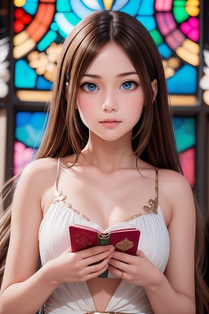 1girl, solo, (masterpiece), (absurdres:1.3), (ultra detailed), HDR, UHD, 16K, ray tracing, vibrant eyes, perfect face, award winning photo, beautiful, shiny skin, (highly detailed), clear face, teenage cute delicate girl, (shy blush:1.1), (high quality, high res, aesthetic:1.1), (dynamic action pose:1.3) ,slightly smile, lens flare, photo quality, big dream eyes, ((perfect eyes, perfect fingers)), iridescent brown hair, vivid color, perfect lighting, perfect shadow, realistic, stunning light, (atmosphere :1.6), nice hands, insane details ,high details ,kawaii, (extra wide shot: 1.8)  (Sharp focus realistic illustration:1.2), a giant glass sphere containing a small ecosystem, surrounded by measurement devices is installed in large-scale factory, a girl Priest stands next to the sphere, divine magic, sacred texts, ceremonial robes, incense, healing spells, blessing rituals, BREAK intricate illustrations, delicate linework, fine details, whimsical patterns, enchanting scenes, dreamy visuals, captivating storytelling, church and stain glass background, messy interior, book, elemental, feature,flower, ((pink gold style)),more detailnice hands, perfect fingers, dynamic posing, cute girl,flowers,rose,Line art,1girl