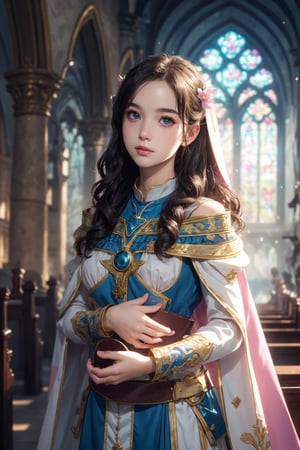 1girl, solo, (masterpiece), (absurdres:1.3), (ultra detailed), HDR, UHD, 16K, ray tracing, vibrant eyes, perfect face, award winning photo, beautiful, shiny skin, (highly detailed), clear face, teenage cute delicate girl, (shy blush:1.1), (high quality, high res, aesthetic:1.1), (dynamic action pose:1.3) ,slightly smile, lens flare, photo quality, big dream eyes, ((perfect eyes, perfect fingers)), iridescent brown hair, vivid color, perfect lighting, perfect shadow, realistic, stunning light, (atmosphere :1.6), nice hands, insane details ,high details ,kawaii, (extra wide shot: 1.8)

(Sharp focus realistic illustration:1.2), a giant glass sphere containing a small ecosystem, surrounded by measurement devices is installed in large-scale factory, a girl Priest stands next to the sphere, divine magic, sacred texts, ceremonial robes, incense, healing spells, blessing rituals, BREAK intricate illustrations, delicate linework, fine details, whimsical patterns, enchanting scenes, dreamy visuals, captivating storytelling, church and stain glass background, messy interior, book, elemental, feature,flower, ((pink gold style)),more detail 